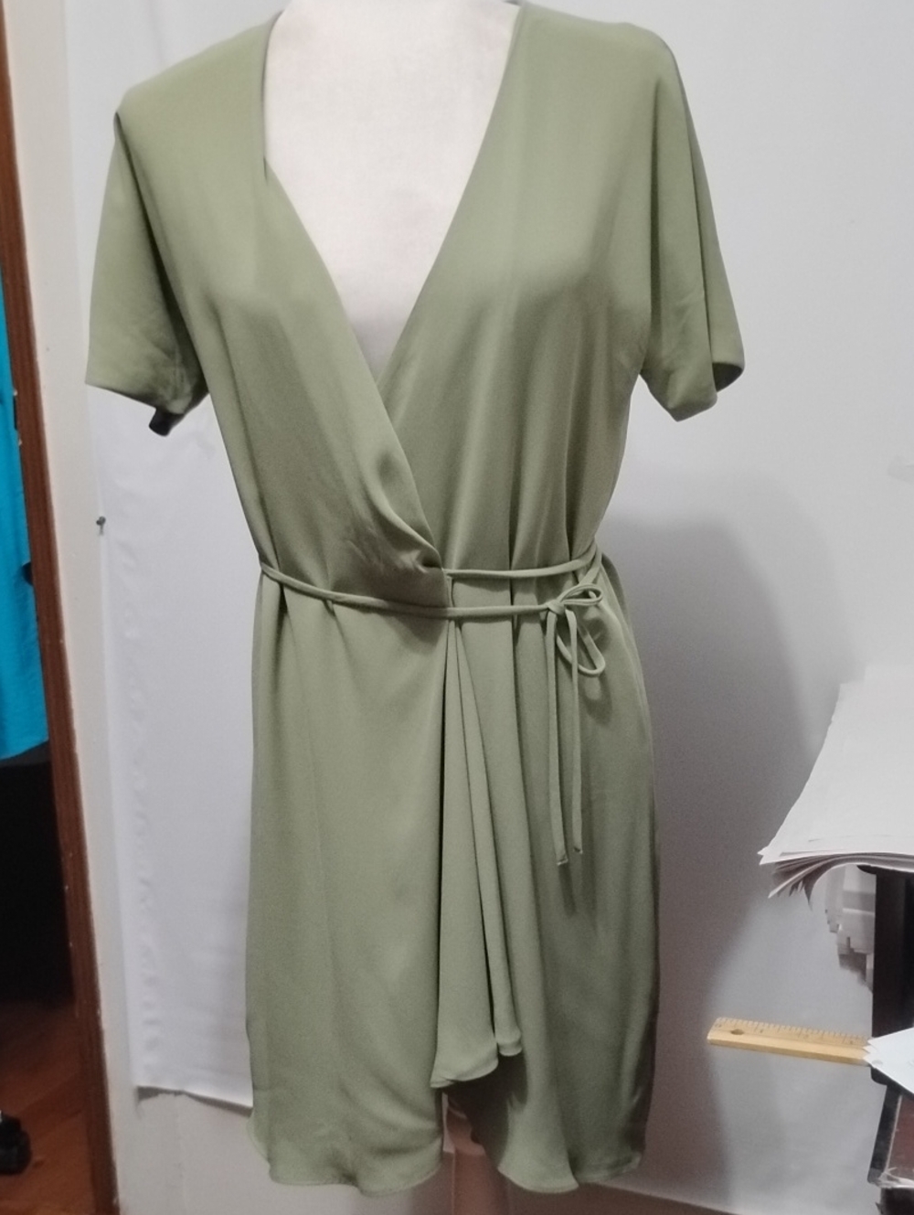 Babaton Wallace V Neck Olive Green Wrap-Style Dress